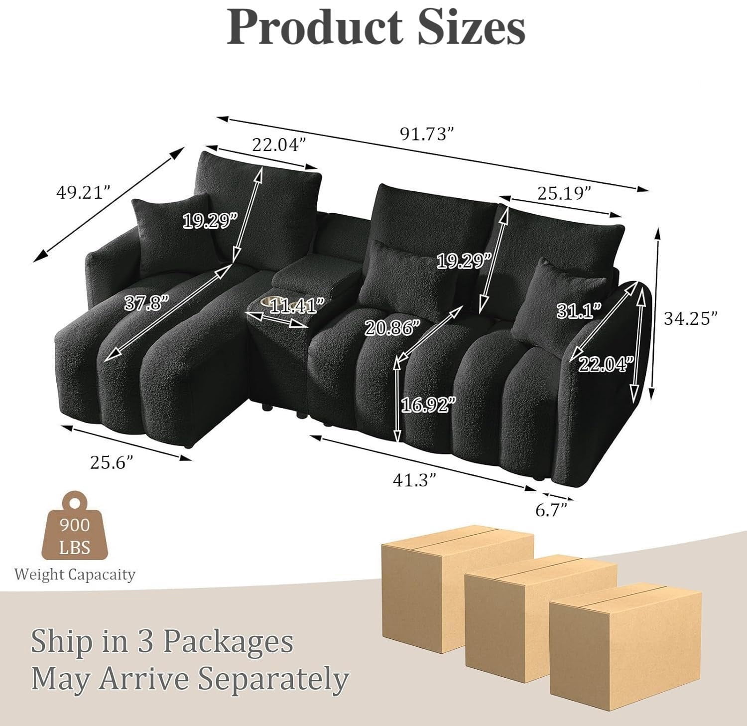 Xiweot 91" Modular Sectional Sofa, L Shape Sofa Sectional Couch with Deep Seat, Teddy Fabric Cloud Comfy Sectional Couches with Cup Holder & Storage for Living Room & Apartment