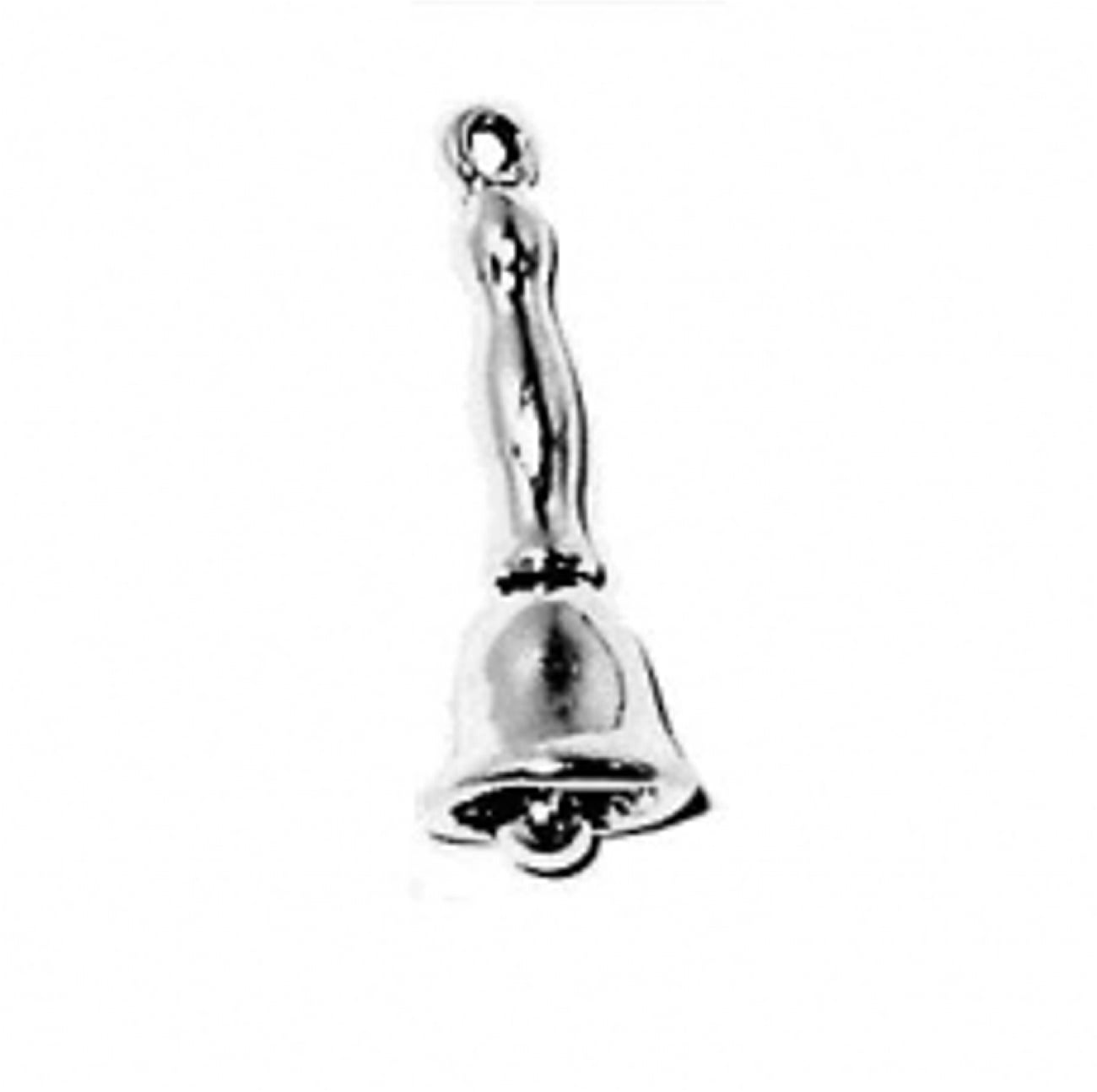 Sterling Silver Girls .8mm Box Chain 3D Vintage Hand Or School Bell Pendant Necklace
