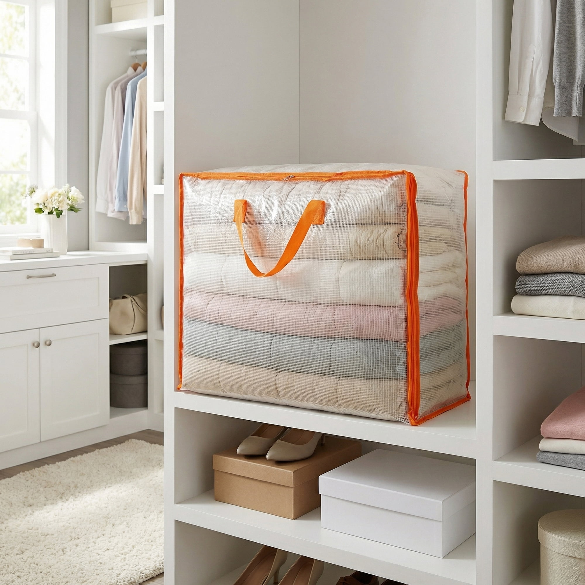 Unique Bargains Storage Bags with Handles for Organizing Clothing Orange 28.7"x12.2"x20.5"