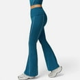 thumbnail image 3 of Women's High Waist Flared Leggings with Contrast Seam Detail and Stretch Fabric - Large, Teal, 3 of 7