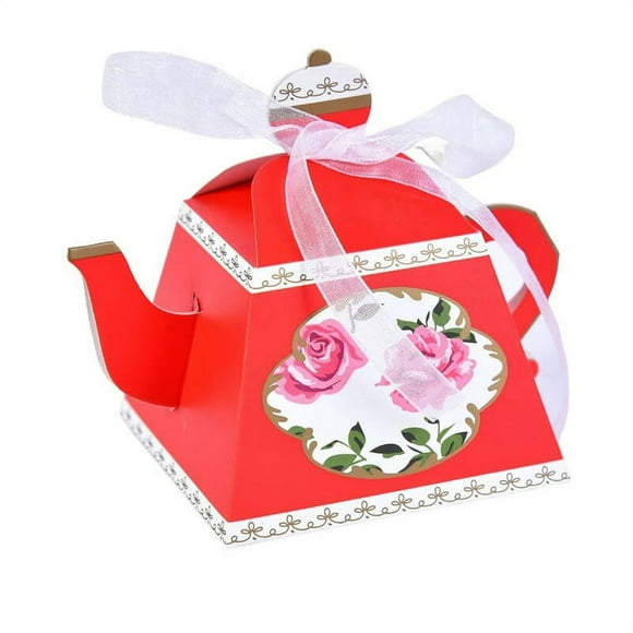 Candy Box 50Pcs Candy Box with Ribbon Bronzing Retro Packing Sweets Unique Teapot Shape Cookie Holder Wedding Supplies