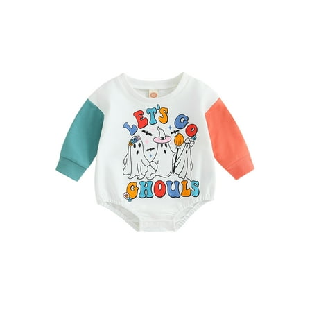 

Baby Halloween Romper Contrast Color Long Sleeve Ghost Print Bodysuit