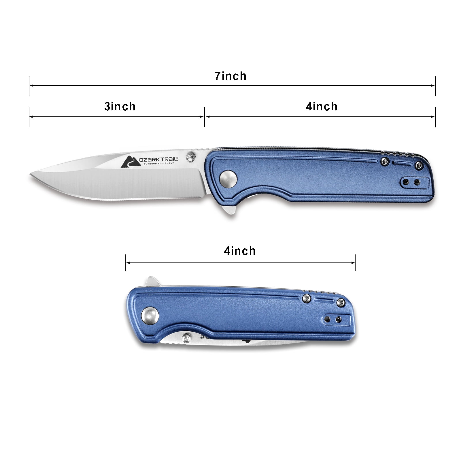 Ozark Trail 7 inch Folding Knife with 3" D2 Blade and 4" Aluminum Handle,Reversible Belt Clip