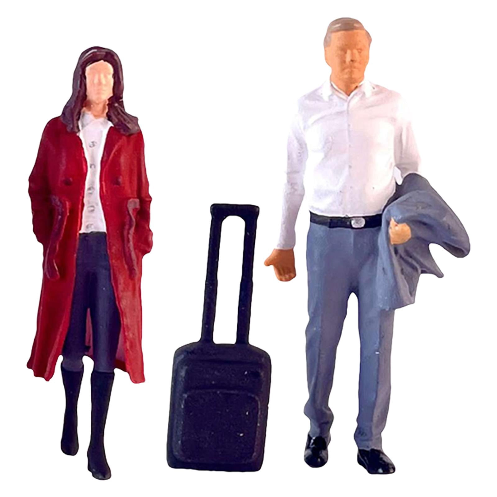 Rushawy 2x 1/64 Women and Men Figures Hand Painted Figurines with Suitcase Model S Gauge