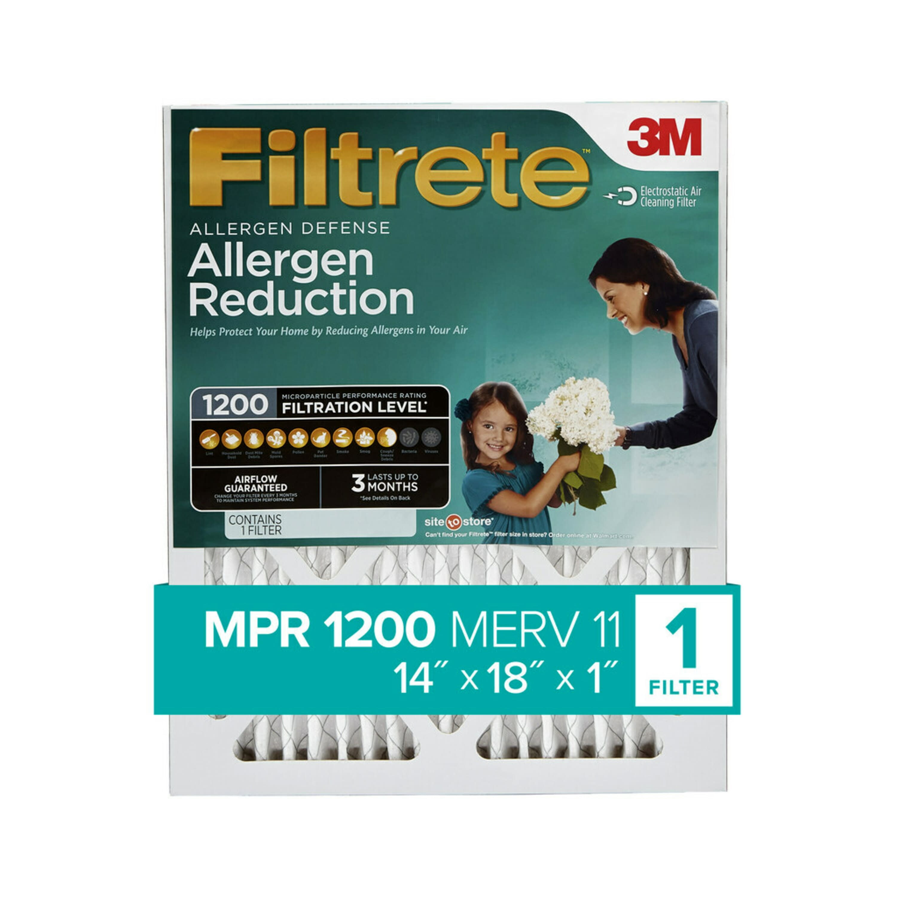 Filtrete 14x18x1, Allergen Reduction HVAC Furnace Air Filter, 1200 MPR