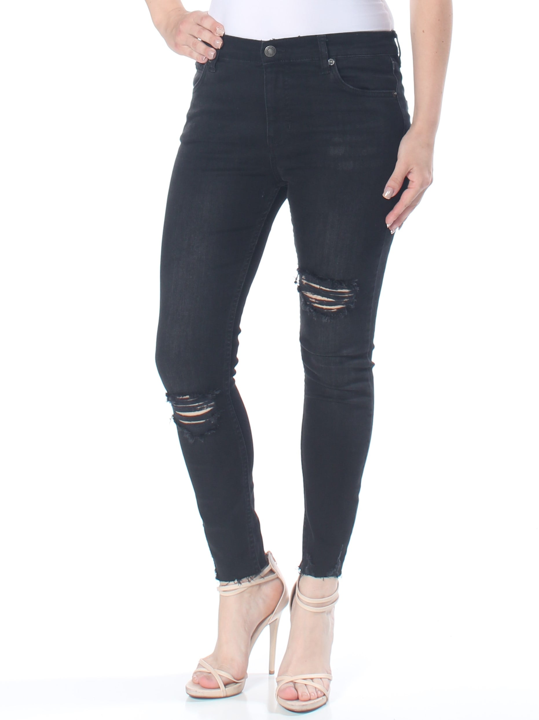 Free People - FREE PEOPLE Womens Black Ripped Raw Hem Jeans Size: 27 ...