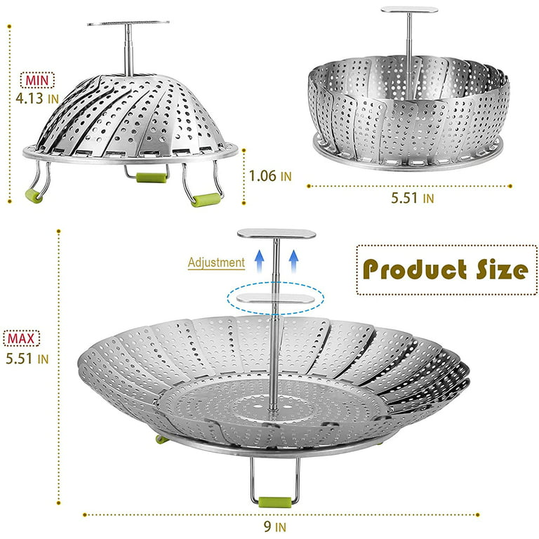 Steamer Basket Stainless Steel, Vegetable Steamer Basket for Pot,Folding Steamer  Insert for Veggie Fish Seafood Cooking, Expandable to Fit Various Size Pots,  5.9 to 9 