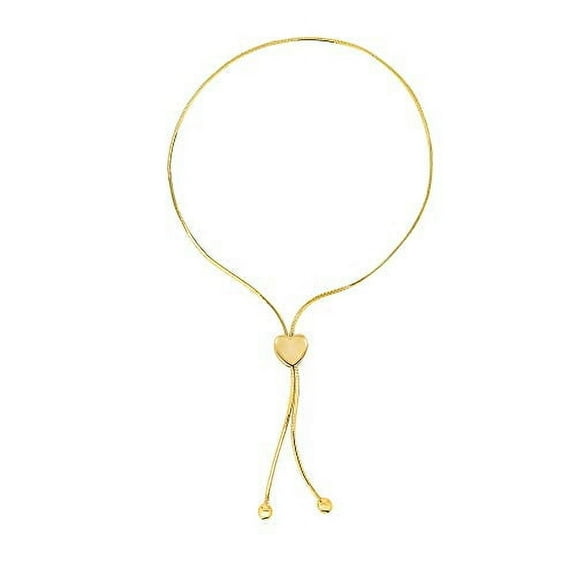 JewelStop 14k Yellow Gold 0.75mm Snake Chain Lariat w/ 7mm Heart Adjustable Bracelet, 2gr.