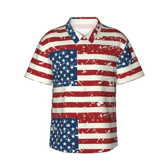 Saiise Chemise Hawaïenne Vintage Imprimé Drapeau Américain pour Hommes, Chemises Hawaïennes Personnalisées Drôles pour Hommes et Femmes Manches Courtes, Grande Taille