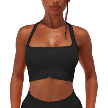 

Sports Bras for Women Seamless Bandeau Halter Crop Top Yoga Running Fitness M Blue