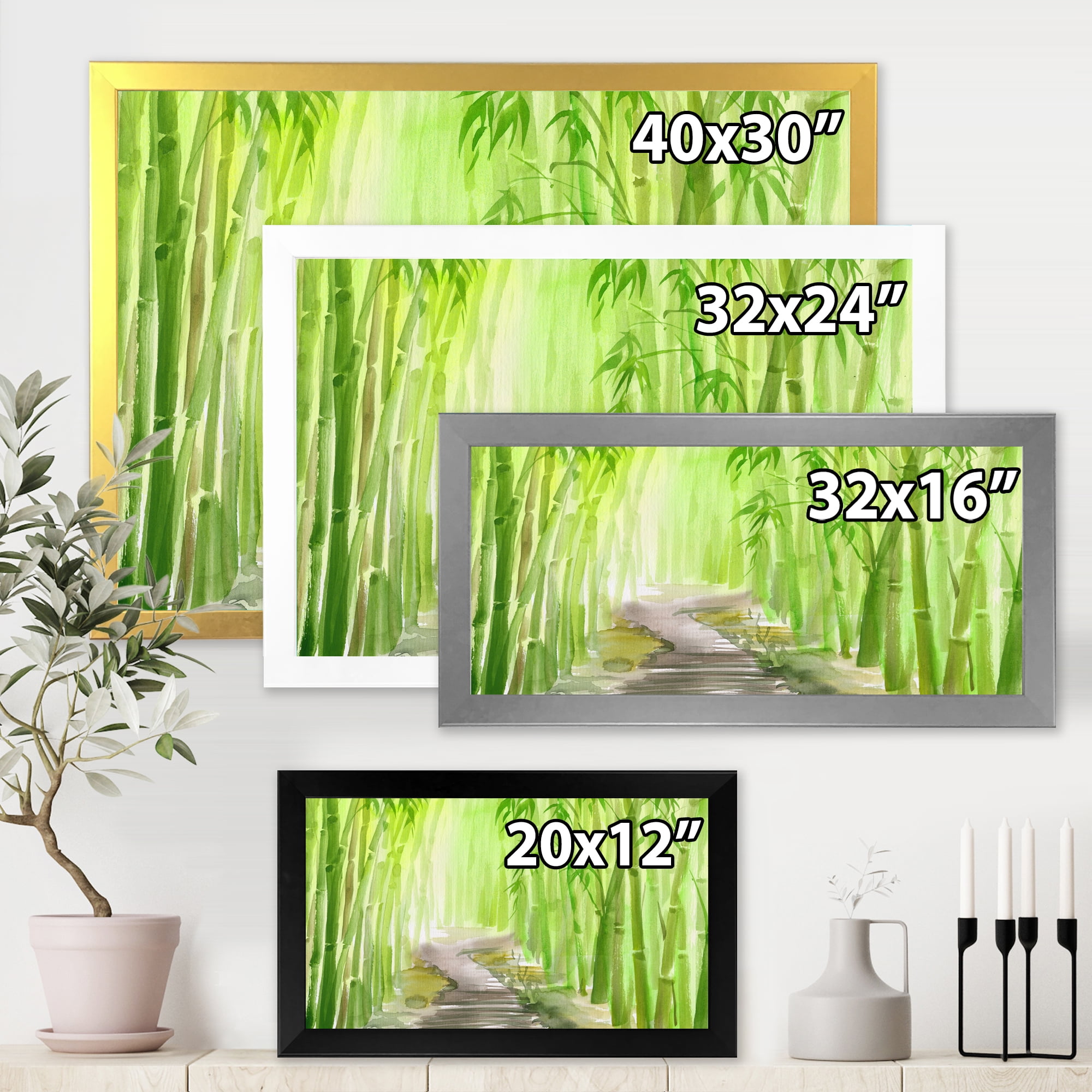 Designart 'Path in Green Bamboo Forest' Traditional Framed Art Print