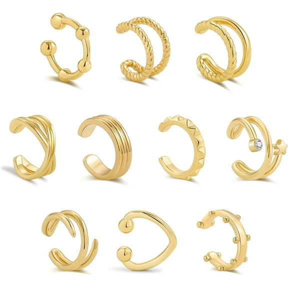 10pcs Sparkling Ear Cuff pack Gold Dainty Helix Earrings Huggie Stud Cuff Earrings for women Earring Set | Clip On Cartilage non pierced