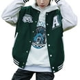 thumbnail image 3 of Fortune Men Women Baseball Jacket Embroidery Stand Neck Long Sleeve Snaps Varsity Bomber Jacket, 3 of 8