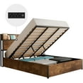 thumbnail image 2 of LUXOAK King Size Bed Frame with Lift up Storage Platform and Charging Station, Rustic Brown, 2 of 8