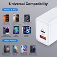 thumbnail image 7 of 20W PD & QC Dual-Port Fast Wall Charger Block, Type C Charger Block with 10FT USB-C to C & USB-A to C Cables, Power Adapter Compatible with iPhone 17/16/15 Pro Max iPad Pro Galaxy S26 Android,Blue, 7 of 7
