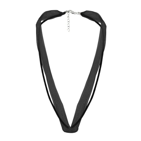 Chic Double Black Ribbon & Chord Choker Necklace with Sterling Silver Clasp
