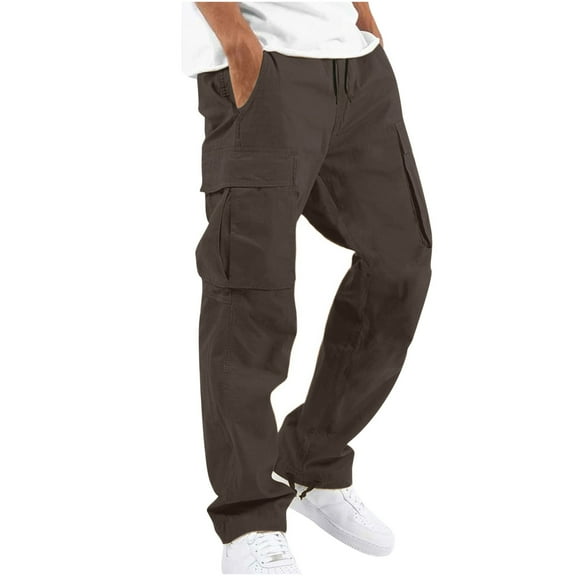 Zpanxa Mens Cargo Pants, Mens Cotton Multi-Pockets Work Pants, Outdoor Cargo Pants, Mens Straight Leg Joggers Gym Sweatpants Trousers, Straight Wide Leg Pants for Men Brown 3XL