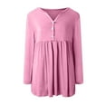 thumbnail image 3 of gakvov Plus Size Fall Tops For Women V Neck Button Pleated Blouses Pullover Shirt Solid Color Long Sleeve Top, 3 of 5