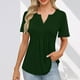 thumbnail image 2 of Camisas de Manga Corta para las Mujeres Casual Color Sólido Plisado V-Cuello Blusas, Moda Verano Top para Diario Y Fiesta, 2 of 7