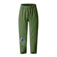 thumbnail image 4 of Pantalons pour Femmes Mode Haute Taille Droite Tube Pétale Ourlet Imprimé Coton Chanvre Polyvalent Pantalon Décontracté Armée Vert, 4 of 5
