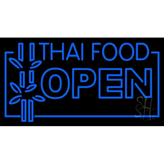 Thai Food Open LED Neon Sign 13 x 24 - inches, Clear Edge Cut Acrylic Backing, with Dimmer - Bright and Premium built indoor LED Neon Sign for restaurant window and interior decor.