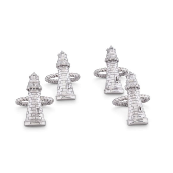 Arthur Court Anneaux de Serviette Phare en Aluminium; Collection Océan Mer Côtière Ensemble de 4 Anneaux Artisanaux 4.25 Pouces x 2 Pouces