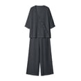 thumbnail image 4 of Chbgutlmr Womens 2 Piece Sets Cotton Linen Outfits Long Sleeve Deep V Neck Button down Shirts Straight Leg Pants Casual Loose Summer Plain Set, 4 of 5