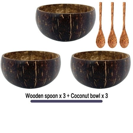

Coconut Bowl Set Spoon Fruit Salad Noodle Rice Bowl Wooden Handmade Crafts Natural Coconut Shell Noodle soup Bowl Mixing Bowl