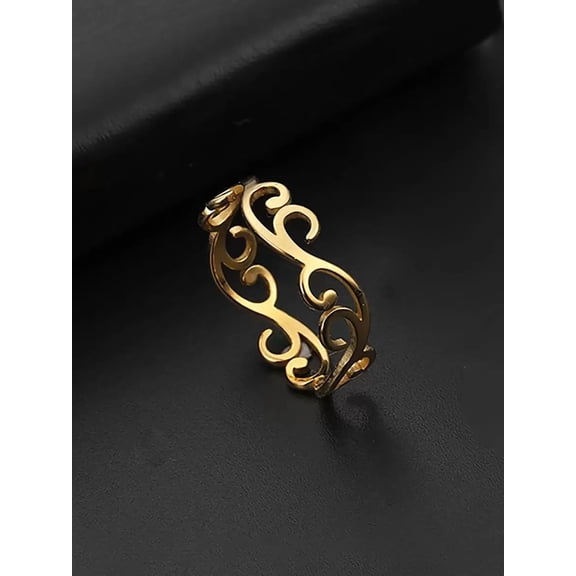 Yellow Gold Scroll Filigree Open Ring For Women Daily Wear