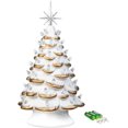 thumbnail image 1 of Sunlit Cordless Lighted Ceramic Christmas Tree Vintage Tabletop Christmas Decoration Pre-Lit Colorful Mini Light Bulbs 13'' Traditional AA Battery Operated LED - White and Gold, 1 of 8