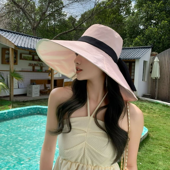 SikaFu Hepburn Style Holiday Enlarged Wide Brimmed Sun Hat For Women In Spring And Summer Outdoor UV Protection With Black Glue Sun Hat