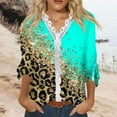 thumbnail image 2 of Dyegold Blouses For Women Dressy Casual 3/4 Flare Sleeve Lace Trim V Neck Floral Print Vintage Tunic Tops Loose Fit Shirts, 2 of 5