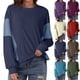 thumbnail image 1 of Hfnxid Womens Loose Fit Sweatshirts Long Sleeve Striped Crewneck Tops Comfy Casual Pullover Fashion Sweetwear Tshirts Blue,S, 1 of 7