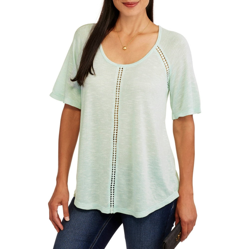 Faded Glory - Women's Short Sleeve Textured Knit Relaxed Fit T-Shirt ...