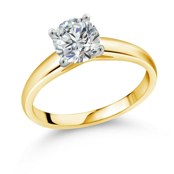 Gem Stone King 1.00 Ct IGI Certified Lab Grown Diamond in 10K Yellow Gold with White Gold Prongs Solitaire Engagement Ring for Women | Round Shape | E-F Color | VS1-VS2 Clarity | Size 6