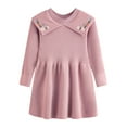 thumbnail image 7 of IVEYRTF Girls Solid Color Jacquard Knitted Dress Sweater Long Sleeve Round Neck Fall Winter Casual French Everyday Outfit for Kids 3-8 Years(Pink,5 Years), 7 of 7