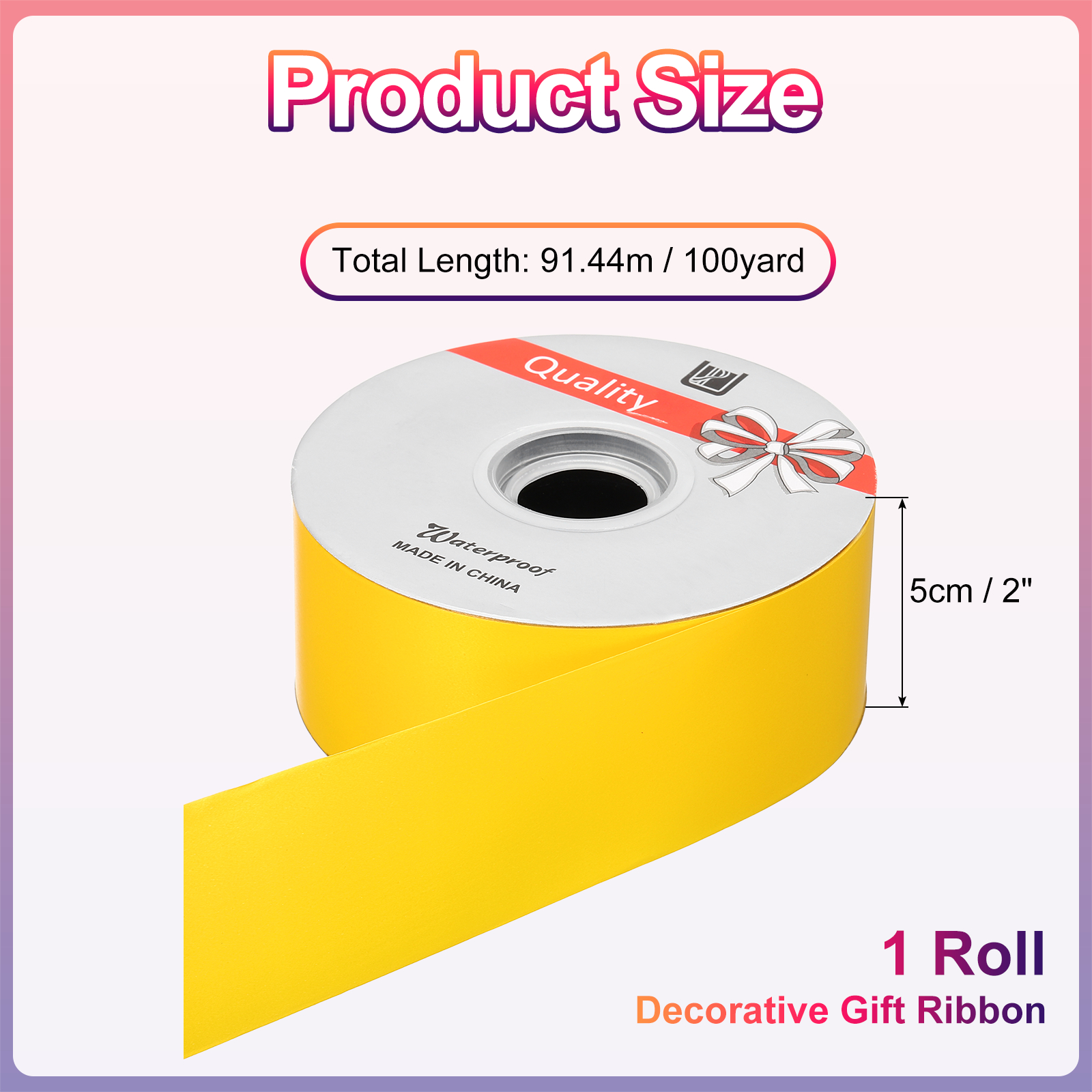 Uxcell Gift Ribbon, (100 yd x 2 Inch, Yellow), Plastic Ribbon Roll Balloon String, Suit for - Birthday Parties/Gift Wrapping/Wedding Party/Decorations Flower/Bouquets Bow Making