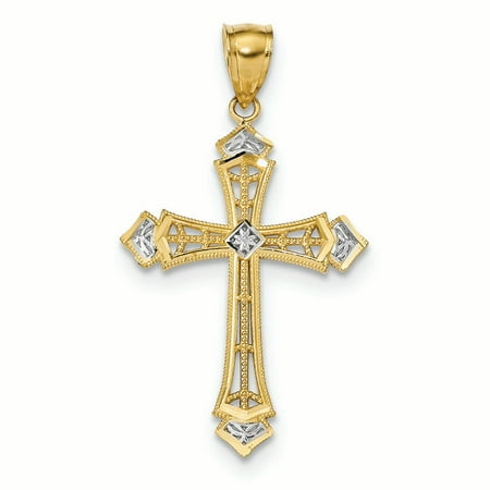 14K White And Yellow Gold Diamond-cut Passion Cross Charm Pendant