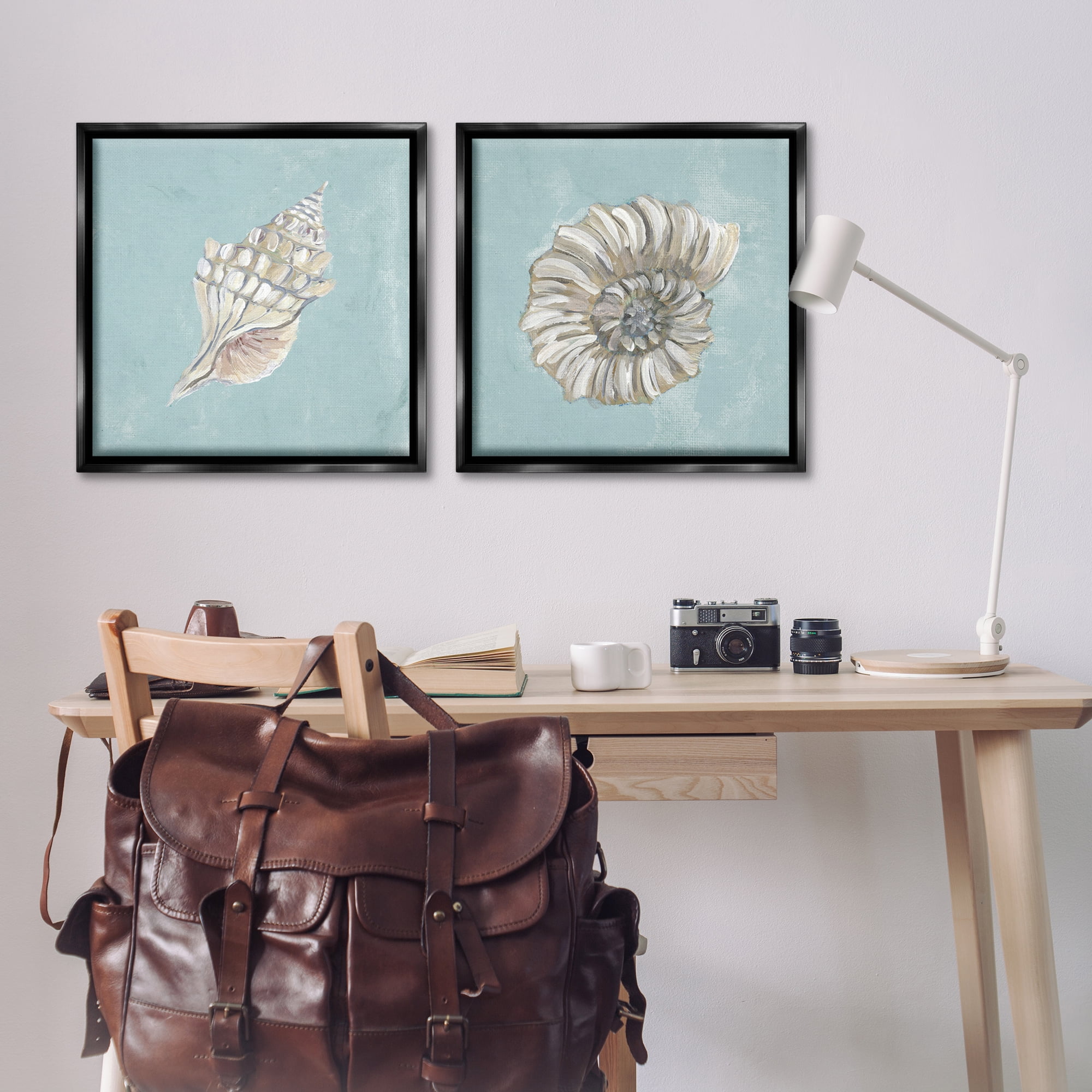 Stupell Industries Nautilus and Conch Seashells Nautical & Beach Painting Black Floater Framed Canvas Art Print Wall Art, 25 x 25, Set of 2