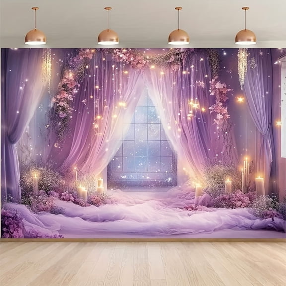 Enchanting Purple Floral Wedding Backdrop Dreamy Purple Curtain Bridal Shower Photography Background Fantasy Flower Candle Engagement Birthday Party Decorations Banner Supplies Photo Booth Props