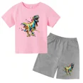 thumbnail image 5 of 2024 Nuevo traje de camiseta con estampado de grafiti para niños, diseño de dinosaurio, camiseta estampada + pantalones cortos, 2 piezas, conjunto de moda para niños y niñas, 5 of 5