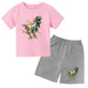 thumbnail image 5 of 2024 Nuevo traje de camiseta con estampado de grafiti para niños, diseño de dinosaurio, camiseta estampada + pantalones cortos, 2 piezas, conjunto de moda para niños y niñas, 5 of 5