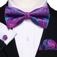 thumbnail image 3 of Corbatín Barry.Wang Fucsia y Azul Pavo Real Mezcla de Seda para Hombre, 3 of 6