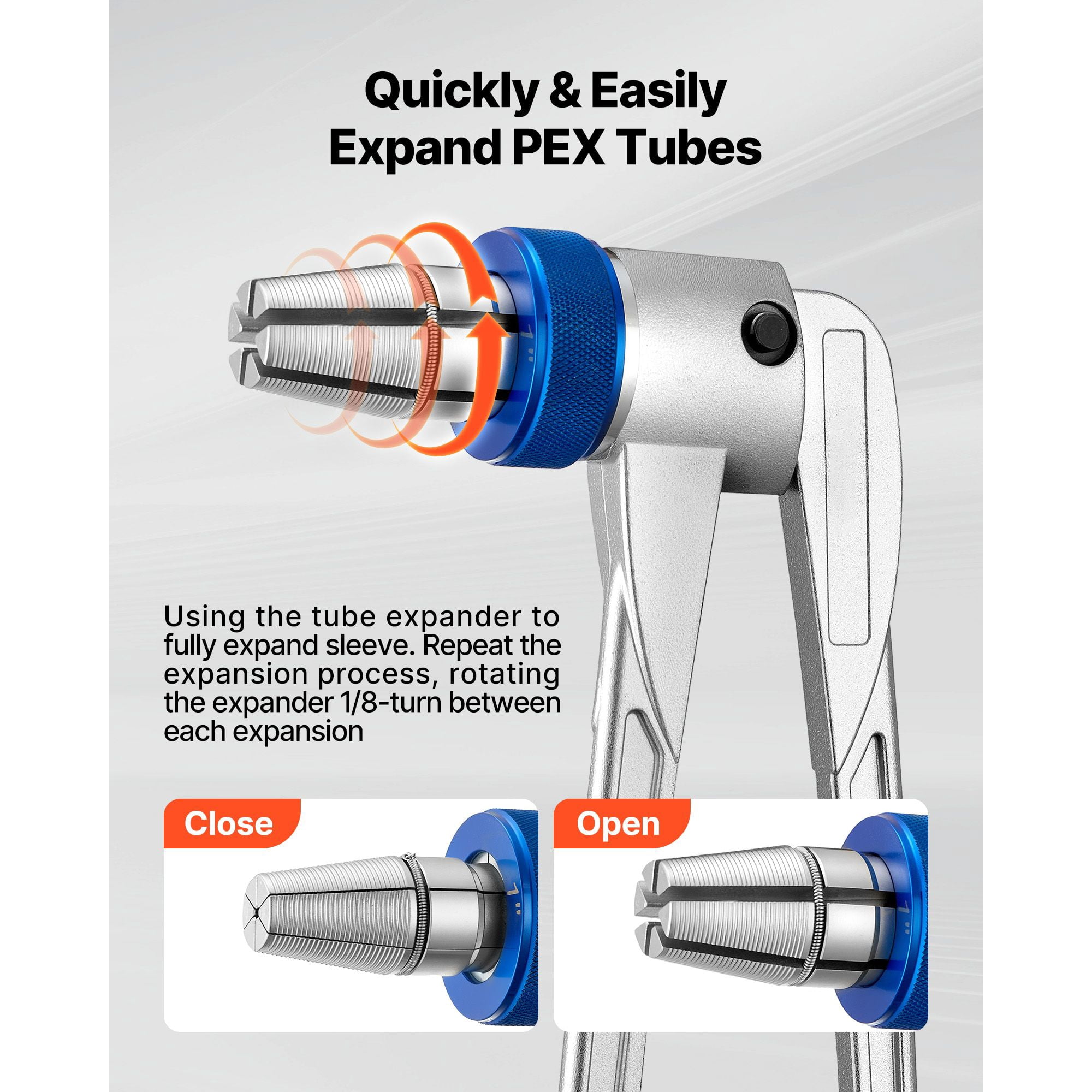 PEX Pipe Expander Tool Kit with 4 Expansion Heads, Cutter, Lubricant, for 3/8" to 1" PEX Tubing