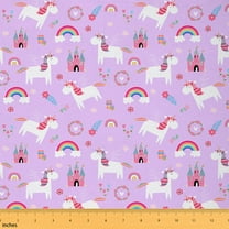 jejeloiu Cartoon Unicorn Fabric by the Yard 2 Yards,Magic Animal Room Decor Fabric by the Yard,Rainbow Castle Flower Fabric for Sewing For Girls Kids,Ultra Soft Room Decor