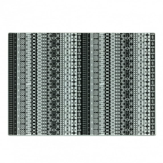 Prehistoric Cutting Board, Black and White Tribal Motifs Pattern Native Geometric Borders Design, Decorative Tempered Glass Cutting and Serving Board, Small Size, Black White, by Ambesonne