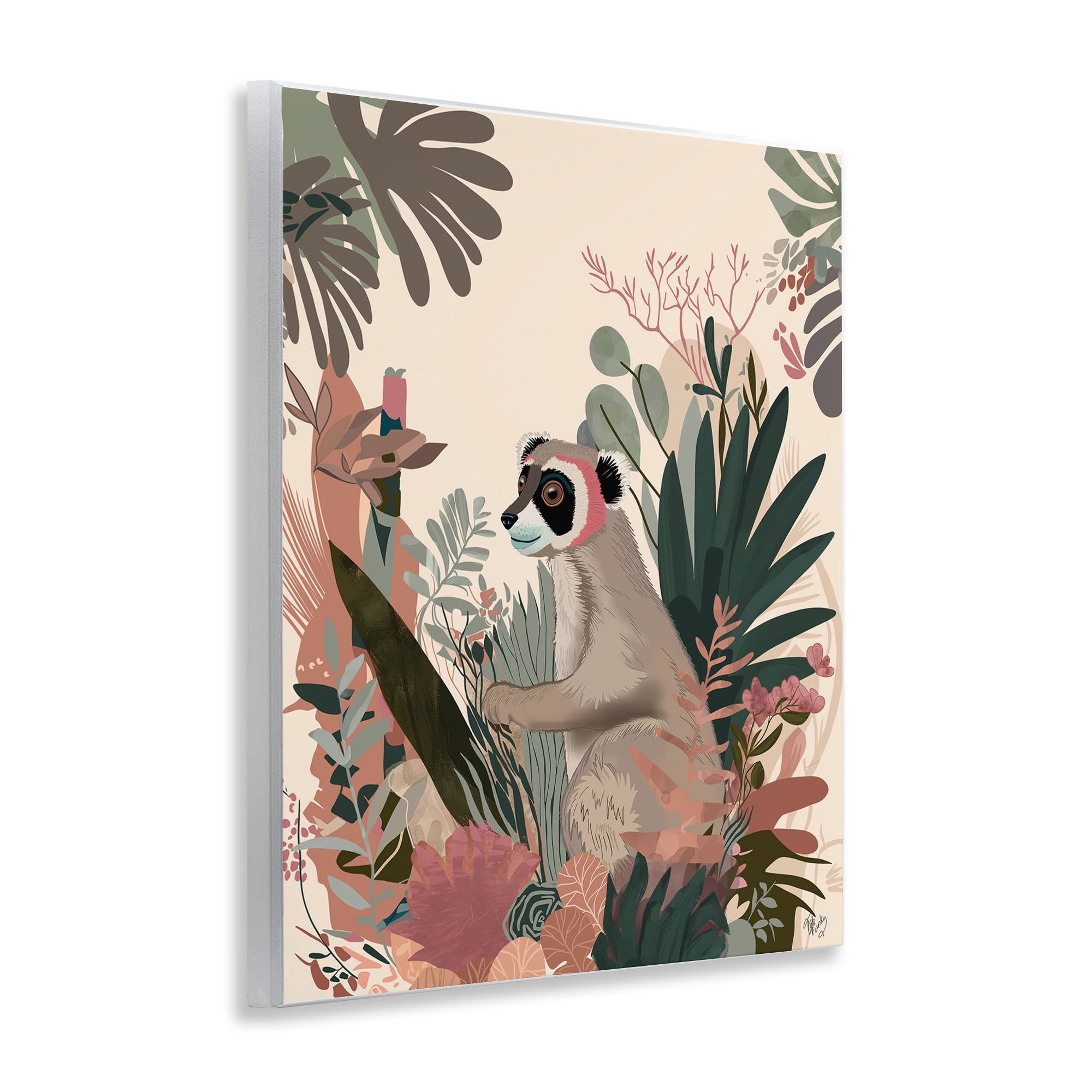 Stupell Industries Happy Lemur & Plants Animals & Insects Painting Unframed Art Print Wall Art, 11 x 14