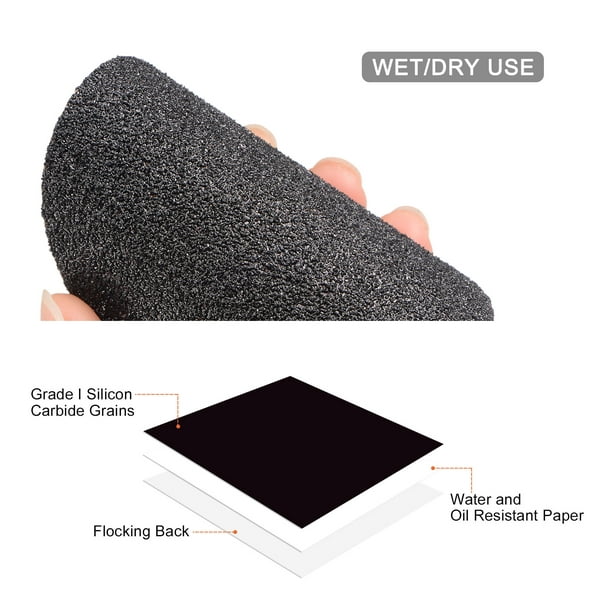 Papier de verre sec ou à l'eau - 10x papier abrasif grain 1200 - Feuille  abrasive pour poncer bois métal voiture meuble - 9 X 3,6 Pouces