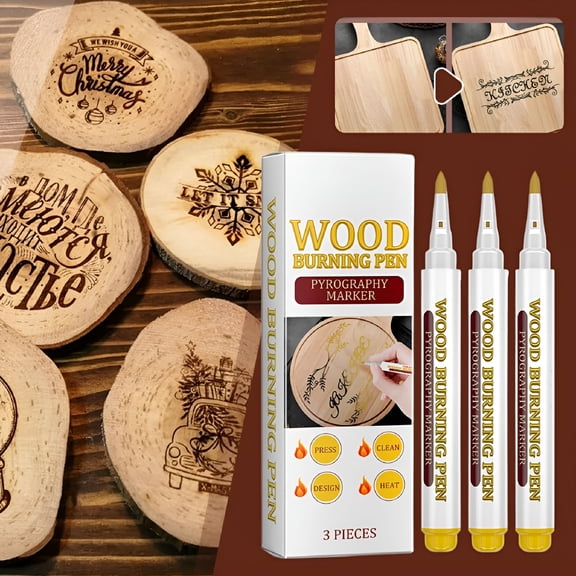 CCOCC Wood Burning Marker Pen Kit with 3 Inspirational Word Stencil-Art Tool for Wood Crafting,Pet Tips,Diy Woodburning Marker Kit for Beginners,Home Studio School Art Projects