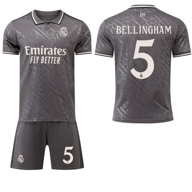 2024 Real Madrid 2nd Away Gray Jersey No. 9 Mbappe 5 Bellingham 7 Vinicius 3rd Away Football Jersey 2425 Real Madrid 2nd Away No. 5 Sockless Classic Jersey Football Training Jersey